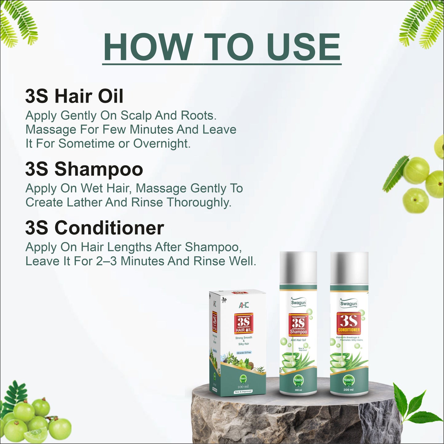 Swagun 3S Hair Care Kit – Anti Hair Fall Shampoo, Nourishing Oil & Smooth Conditioner Combo for Strong, Healthy & Shiny Hair