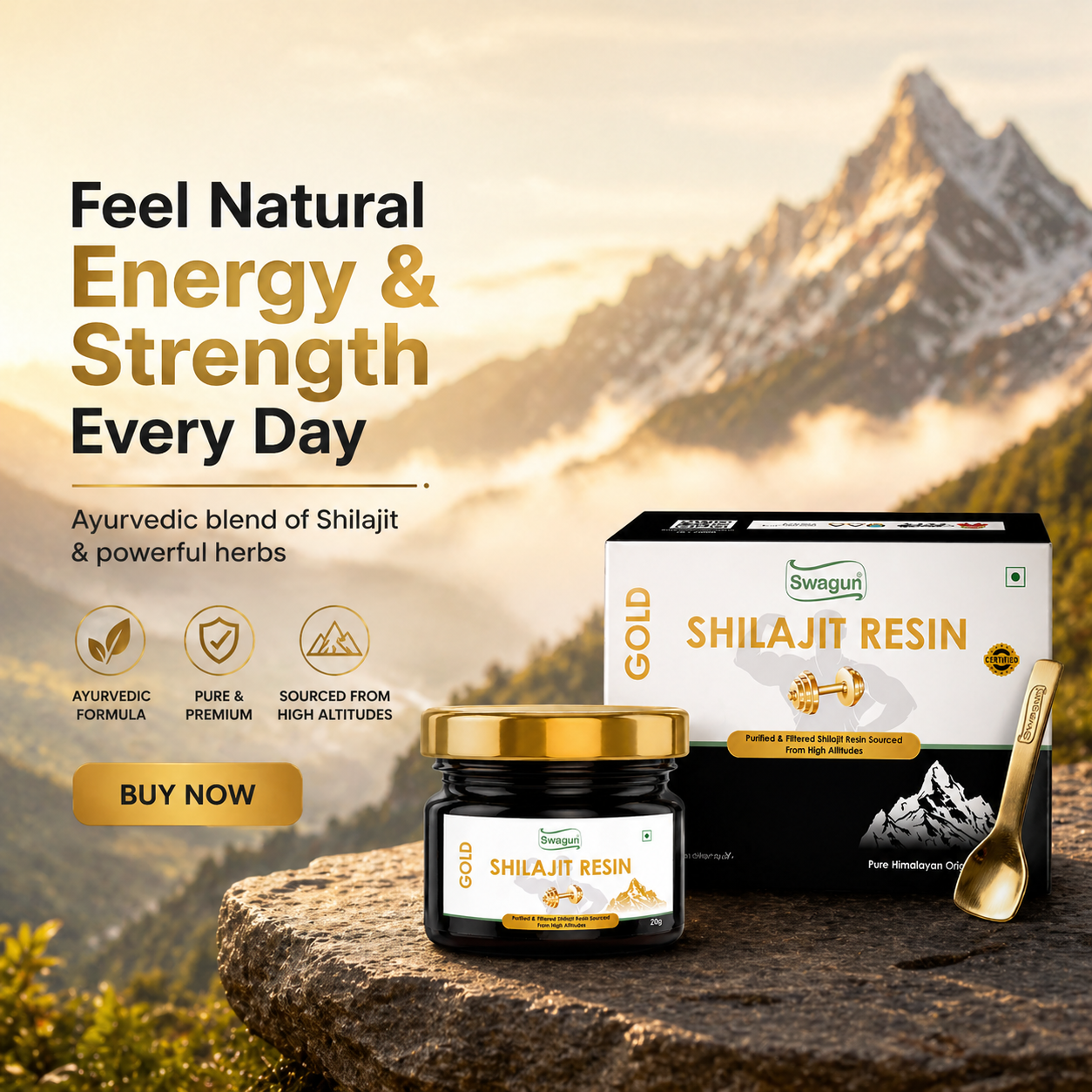 Swagun Gold Shilajit Resin – Pure Himalayan Strength & Energy Support