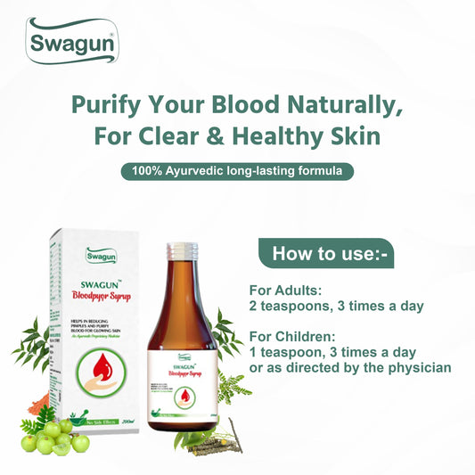 How to use Swagun ayurvedic blood purifier syrup for pimples acne skin detox dosage instructions