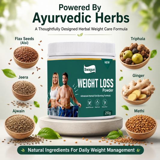 Ayurvedic weight loss powder with flax seeds triphala ginger jeera ajwain and methi