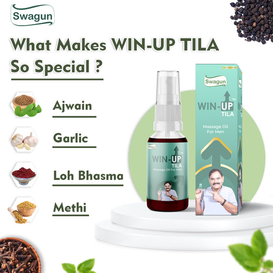 Natural herbal massage oil for men Win Up Tila Ayurvedic men wellness oil with traditional herbal ingredients