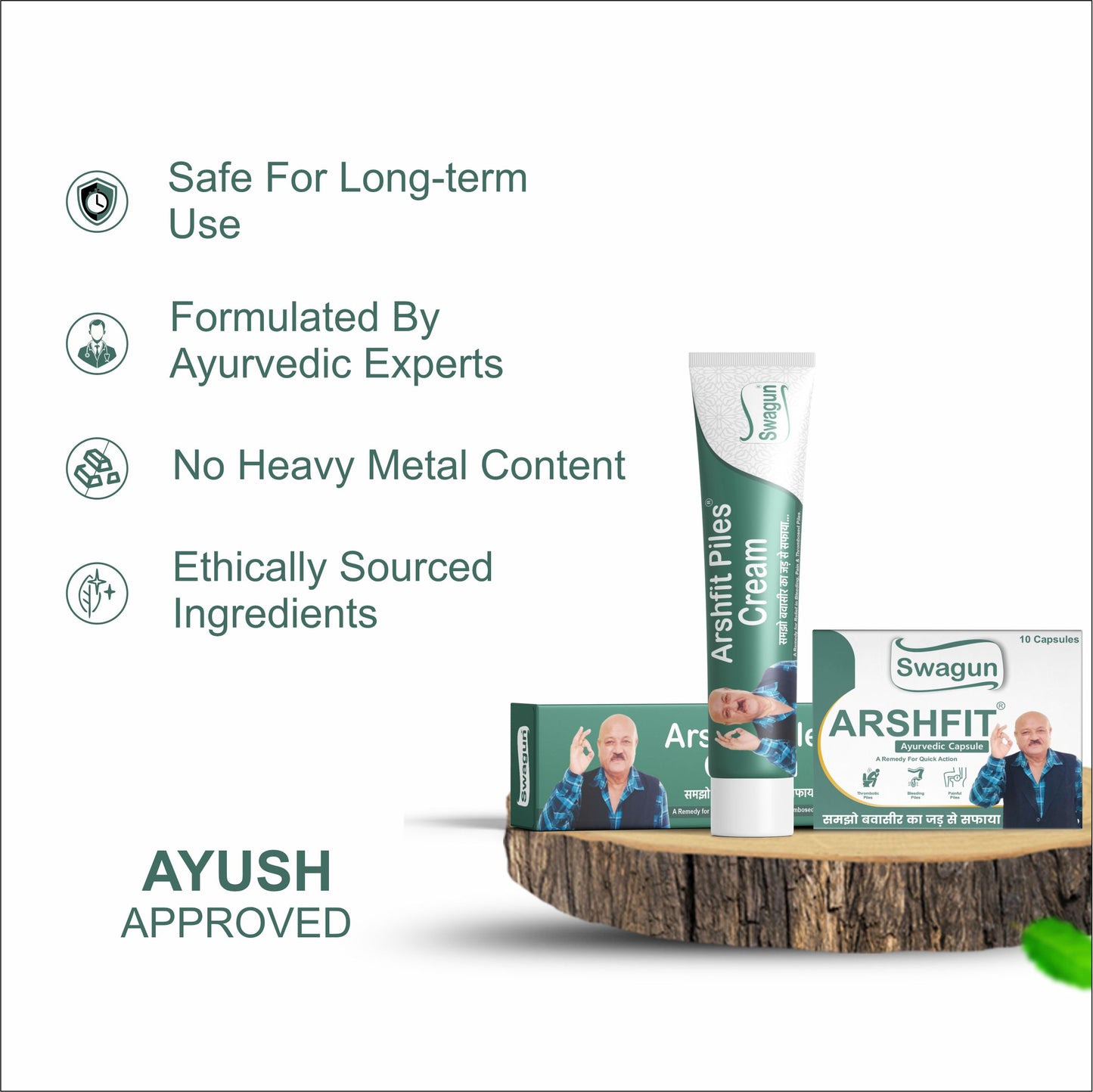 Arshfit Ayurvedic Piles Relief Combo – Capsule & Cream for Hemorrhoids Pain, Itching & Swelling Support