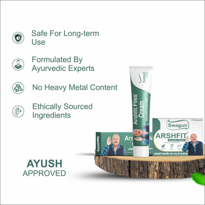 Arshfit Ayurvedic Piles Relief Combo – Capsule & Cream for Hemorrhoids Pain, Itching & Swelling Support