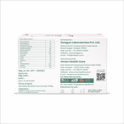 Swagun B-GROW Breast Tightening Cream | Ayurvedic Breast Firming Cream for Women | Supports Breast Firmness, Skin Elasticity & Natural Shape | 50gm