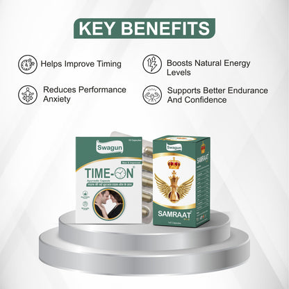 Men Vitality Combo Pack – Swagun  Time-On & Samraat Gold Ayurvedic Capsules (Pack Of 2+1)