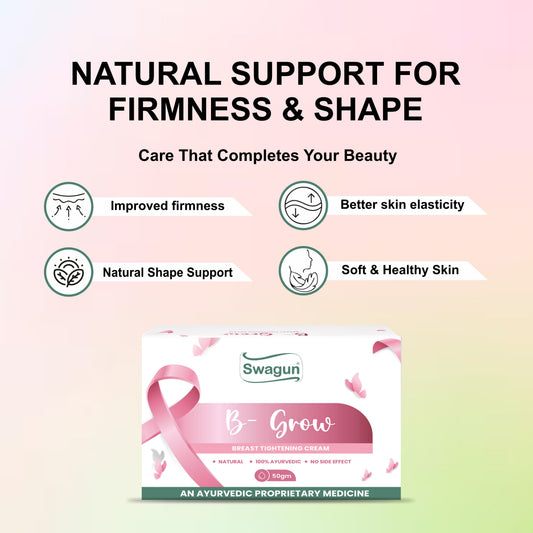 Swagun B-GROW Breast Tightening Cream | Ayurvedic Breast Firming Cream for Women | Supports Breast Firmness, Skin Elasticity & Natural Shape | 50gm