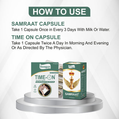 Men Vitality Combo Pack – Swagun  Time-On & Samraat Gold Ayurvedic Capsules (Pack Of 2+1)