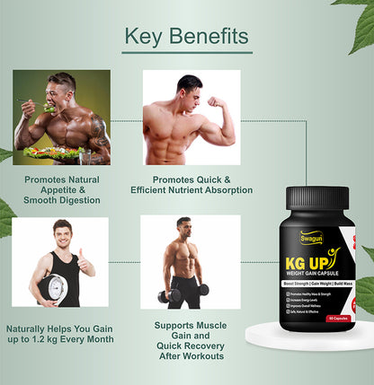 KG UP Ayurvedic Weight Gain Capsules | Best Weight Gainer Ayurvedic Medicine | No side effects and easy to use for gain weight | (Pack Of 60 Capsules in a Jar) image 2