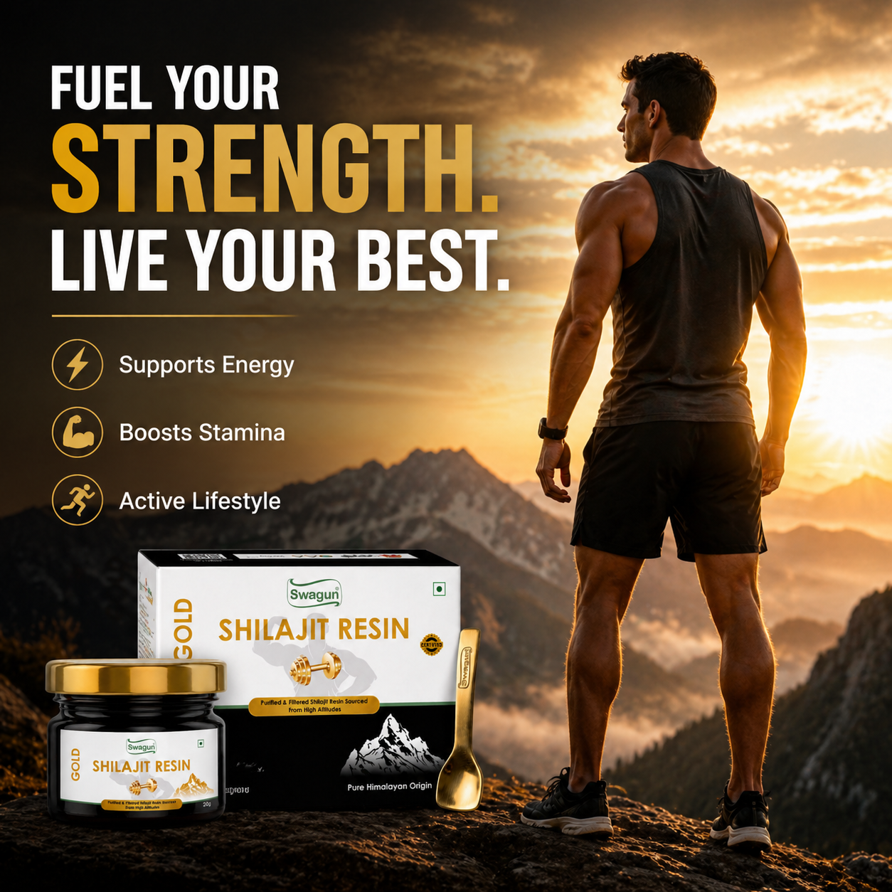 Swagun Gold Shilajit Resin – Pure Himalayan Strength & Energy Support