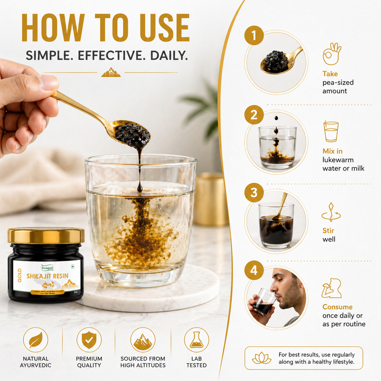 Swagun Gold Shilajit Resin – Pure Himalayan Strength & Energy Support