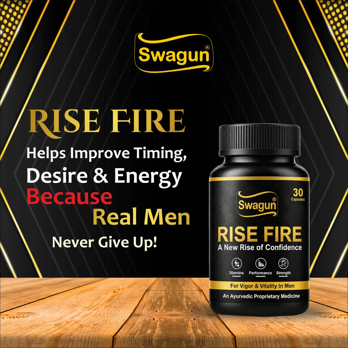 Swagun Rise Fire – Ayurvedic Capsules for Men's Vigor, Stamina & Vitality | 30 Capsules