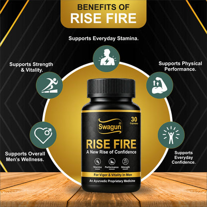 Swagun Rise Fire – Ayurvedic Capsules for Men's Vigor, Stamina & Vitality | 30 Capsules