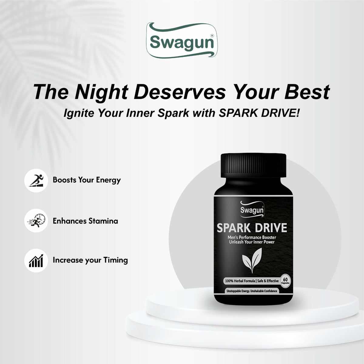 Swagun Spark Drive – Men's Performance Booster | 100% Herbal Formula | 60 Capsules