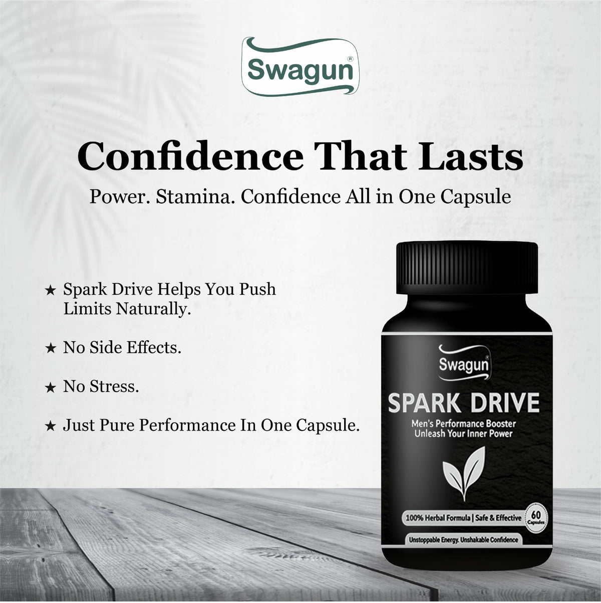 Swagun Spark Drive – Men's Performance Booster | 100% Herbal Formula | 60 Capsules