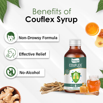 Couflex non drowsy ayurvedic cough syrup alcohol free herbal cough syrup for dry cough and sore throat relief