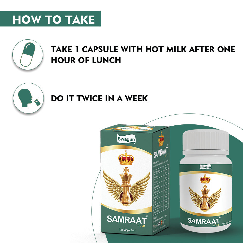 How to use samraat ayurvedic stamina capsules take one capsule with milk for energy stamina and vitality support