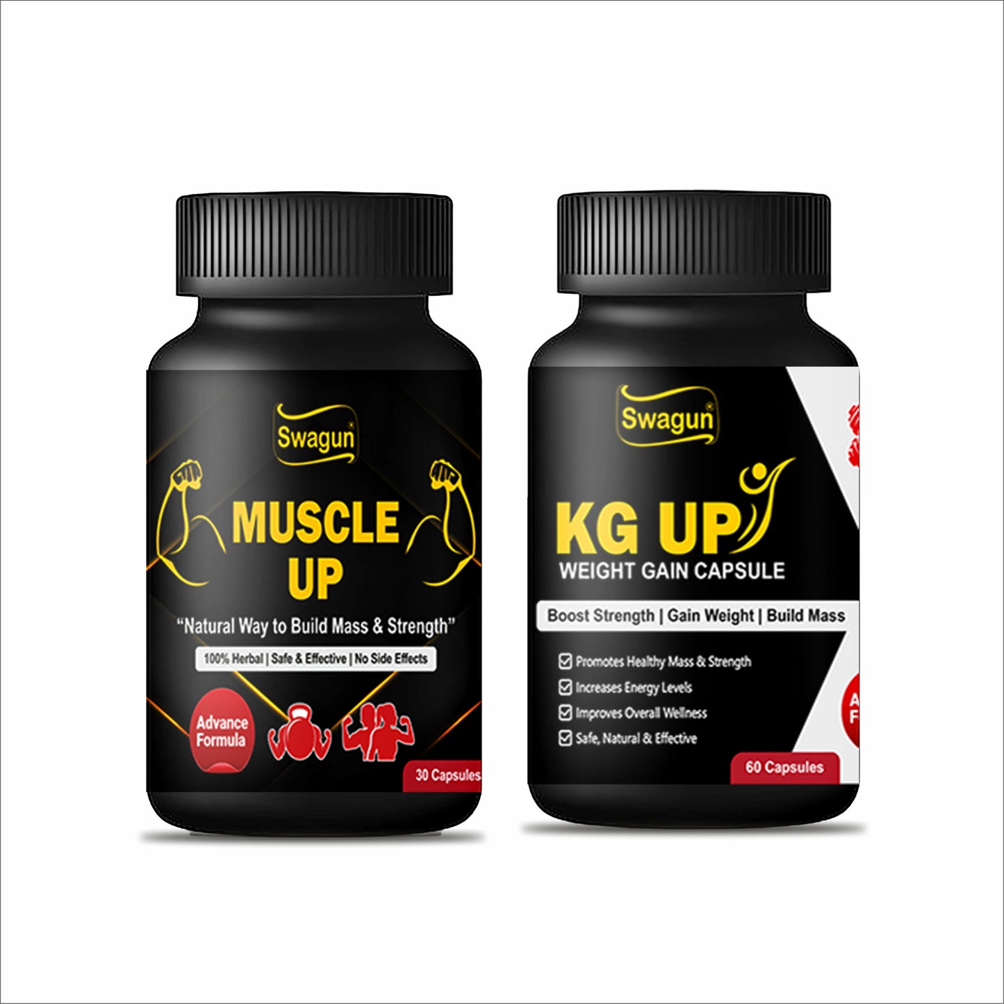 Swagun Weight Gain & Muscle Strength Support Combo Capsules | Ayurvedic Herbal Supplement for Appetite, Digestion & Daily Wellness (KG Up + Muscle Up)