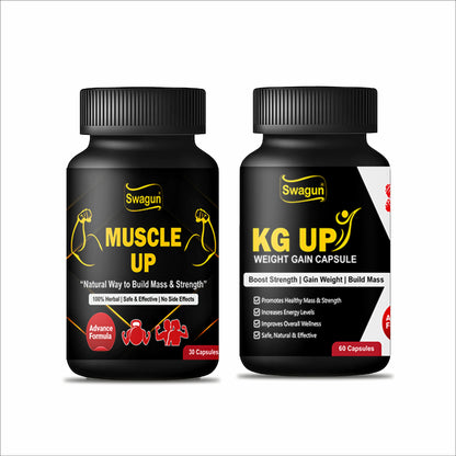 Swagun Weight Gain & Muscle Strength Support Combo Capsules | Ayurvedic Herbal Supplement for Appetite, Digestion & Daily Wellness (KG Up + Muscle Up)