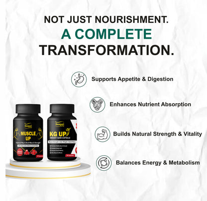 Swagun Weight Gain & Muscle Strength Support Combo Capsules | Ayurvedic Herbal Supplement for Appetite, Digestion & Daily Wellness (KG Up + Muscle Up)