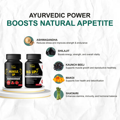 Swagun Weight Gain & Muscle Strength Support Combo Capsules | Ayurvedic Herbal Supplement for Appetite, Digestion & Daily Wellness (KG Up + Muscle Up)