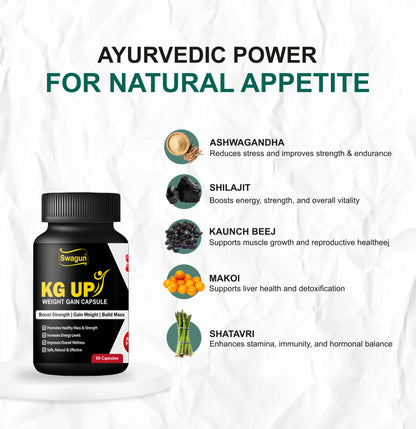 Swagun KG UP Ayurvedic Weight Gain Capsules for Healthy Muscle & Appetite –  60 Capsules