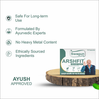 Swagun Arshfit Ayurvedic piles capsule ayush approved herbal formula safe for long term use and made with ethically sourced ingredients