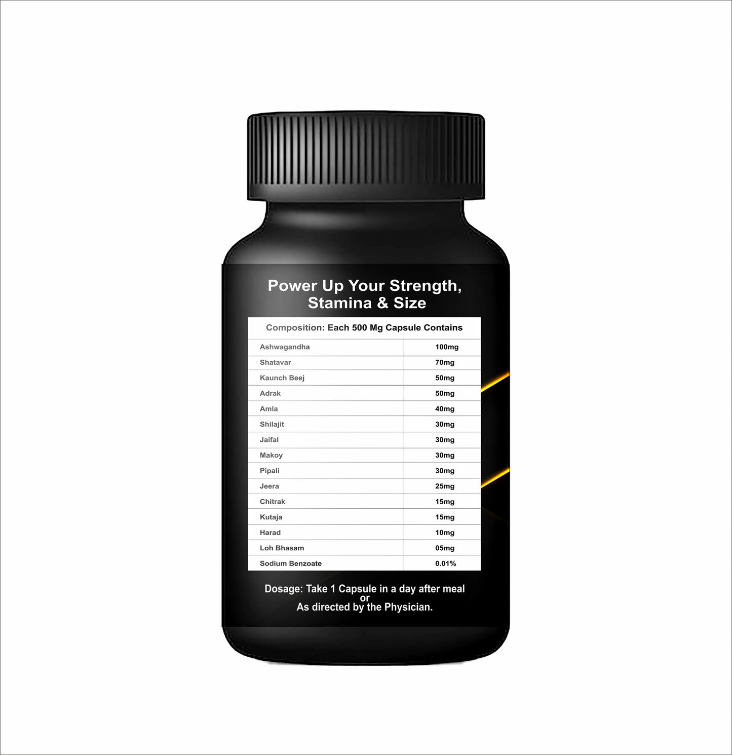 Swagun Muscle Up capsules back label showing ingredient composition details