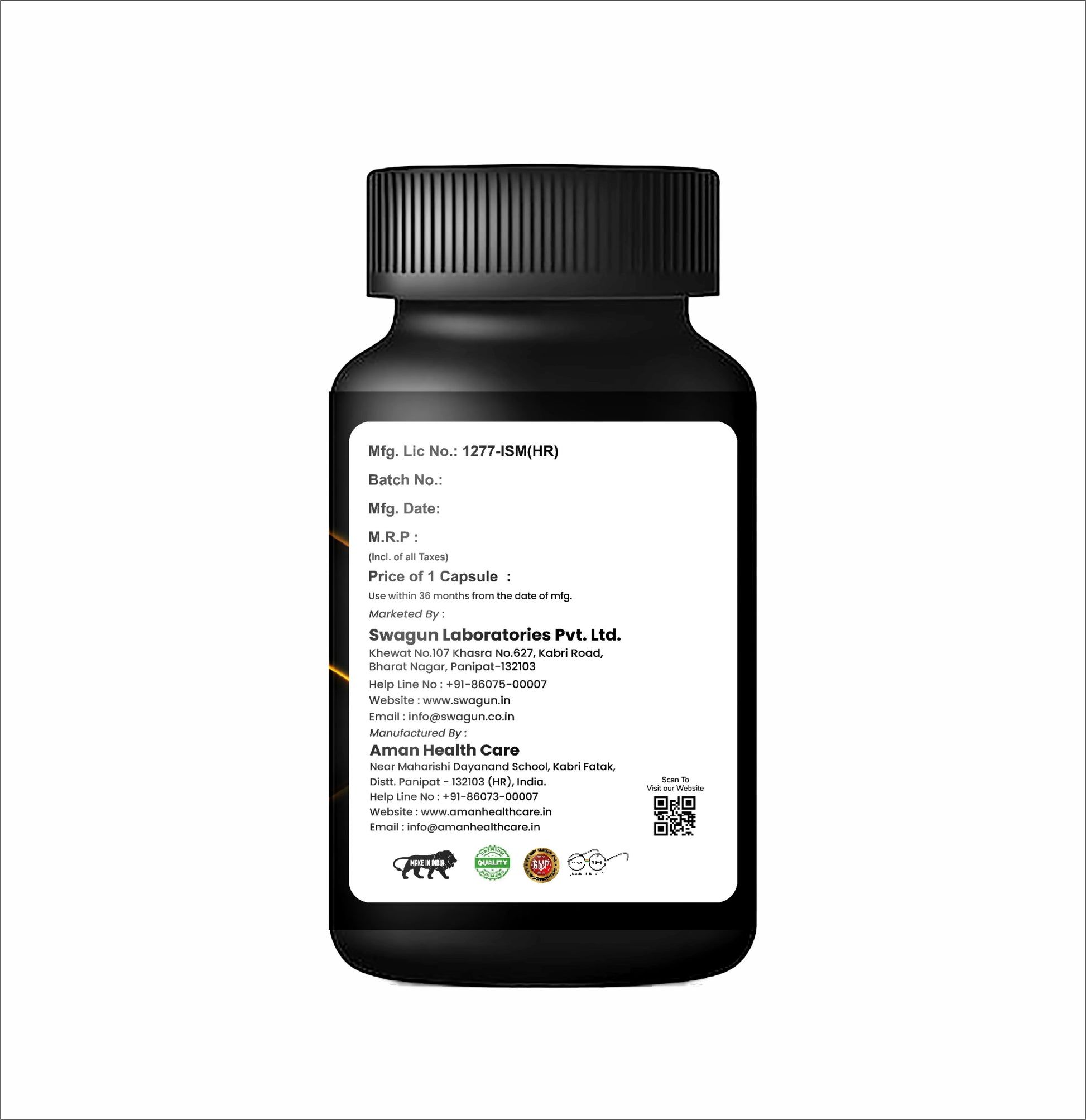 Swagun Muscle Up capsules packaging with manufacturer and product information