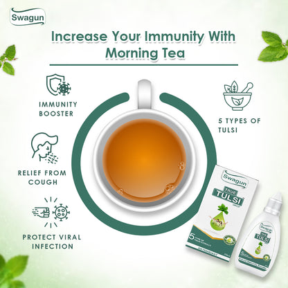 Swagun Tulsi Drops added to morning tea for daily immunity support and wellness routine