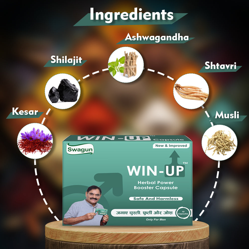Ayurvedic herbal ingredients used in Win Up capsule traditional herbal wellness supplement