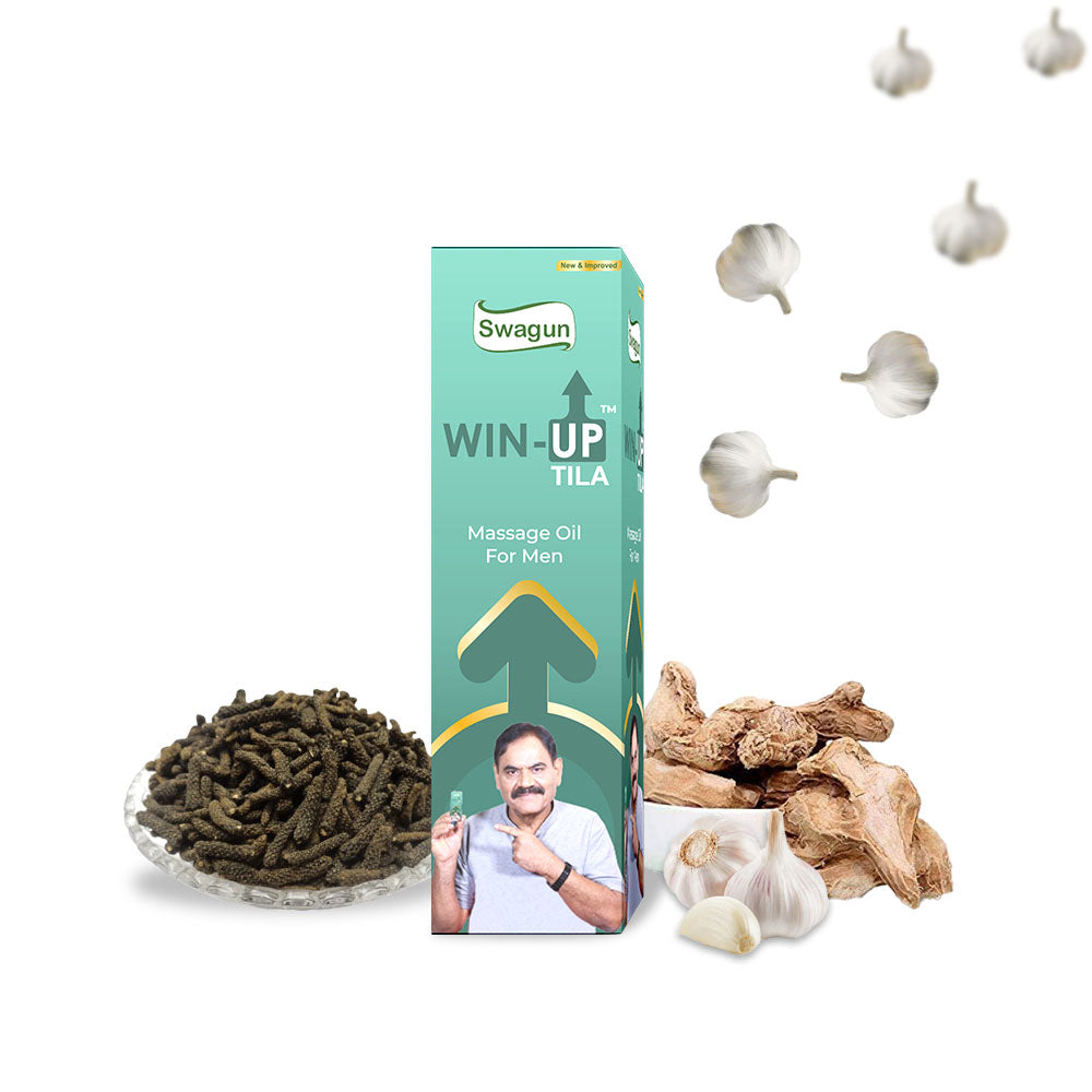 Win Up Tila herbal massage oil for men with natural Ayurvedic ingredients garlic ginger and herbs men wellness massage oil