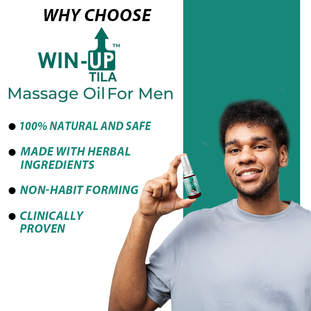 Win Up Tila herbal massage oil for men natural Ayurvedic men wellness oil with herbal ingredients and product benefits